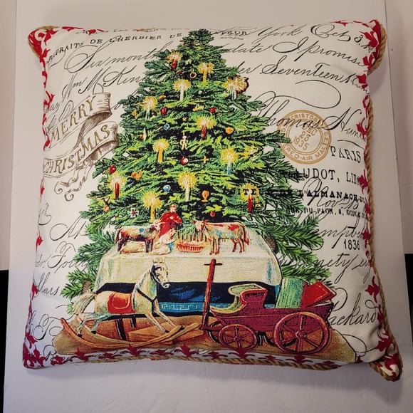 Christmas Tree Throw Pillow Cover Jute Trim‎ 17x17 Holiday Decor - Picture 1 of 8